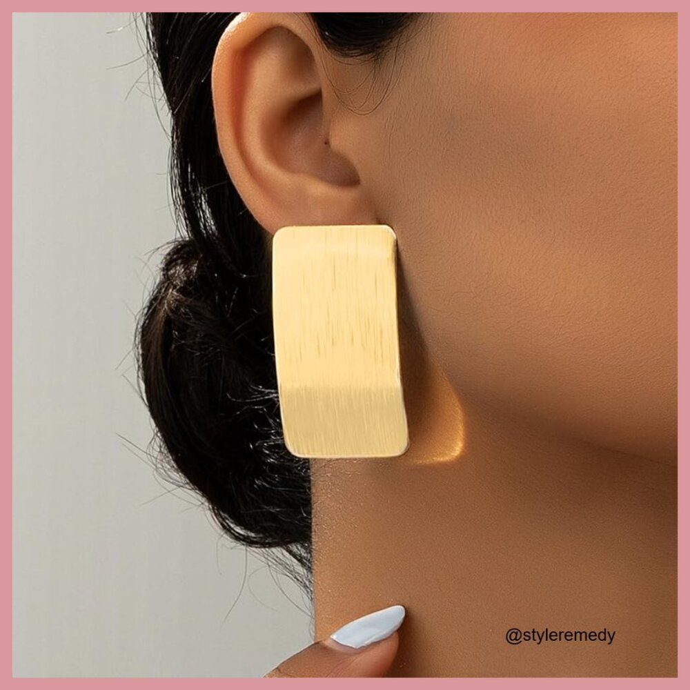 Chunky Geometric Rectangle Drop Earrings Gold Sil… - image 2
